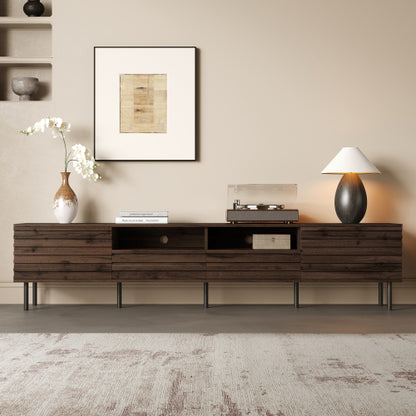 78.7 inch Dark Brown Slatted TV Stand Heavy Iron Leg Entertainment Center Max 85 Inch TV