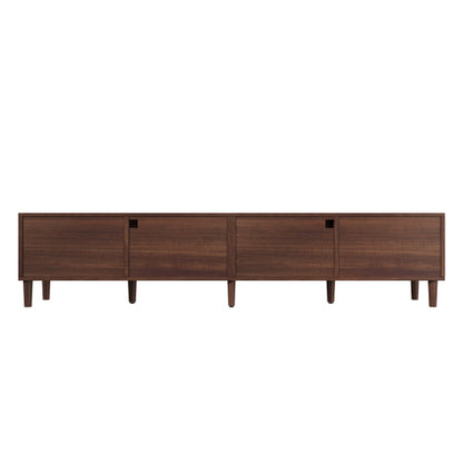 86.6 inch Dark Brown App Controlled LED Rattan TV Stand Glass Cabinets Fits Up To 90 inch TV