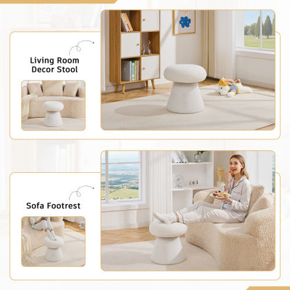 White Mushroom Shaped Rotating Ottoman, 360¡ã Swivel Upholstered Foot Stool, 250 LBS Capacity for Entryway & Bedroom