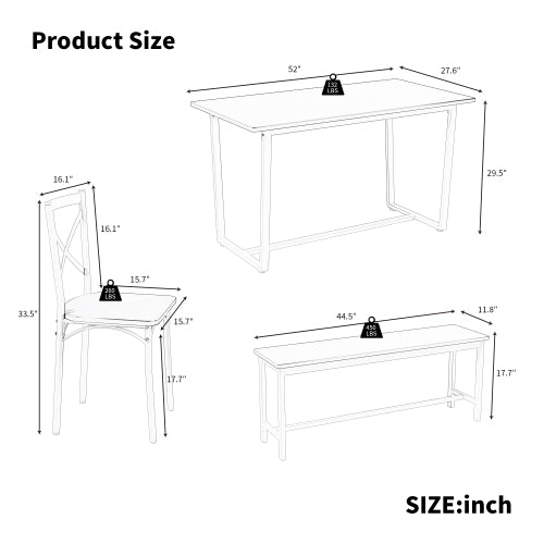6-Piece Gray Industrial Dining Set, MDF Table, 4 Chairs & 1 Bench
