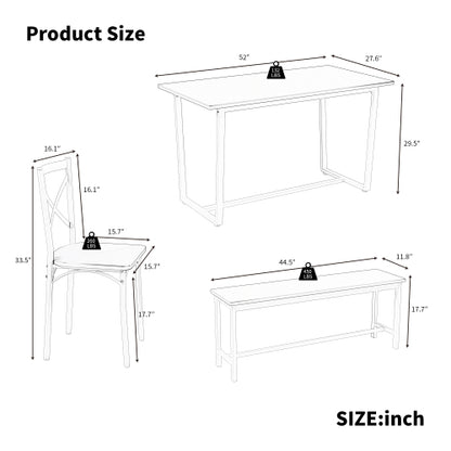 6-Piece Gray Industrial Dining Set, MDF Table, 4 Chairs & 1 Bench