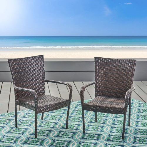 LITTLETON PE Wicker Stacking Chair 2PCS Outdoor Dining Chair Set Transitional Style