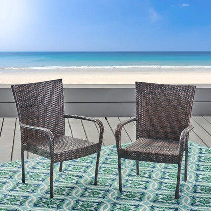 LITTLETON PE Wicker Stacking Chair 2PCS Outdoor Dining Chair Set Transitional Style