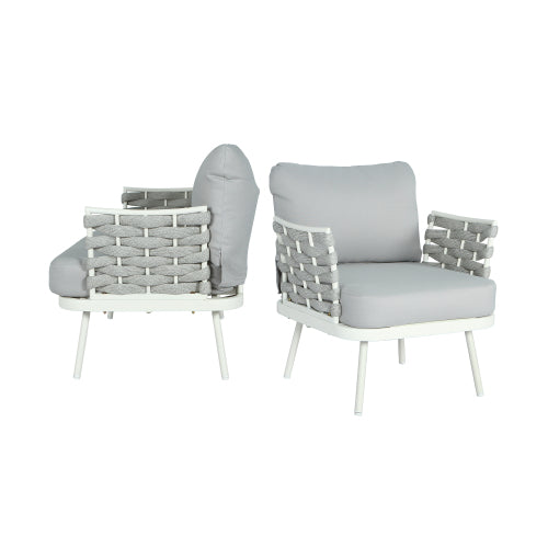 Mariano Steel Club Chair Set of 2, Off White+Grey