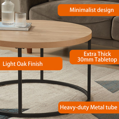 31.5inch  Round Coffee Table, Natural Oak Finish