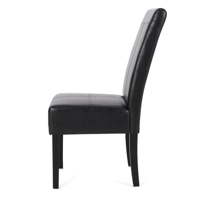 T-Stitch PU Leather Dining Side Chairs, Set of 2, Black
