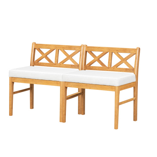 Rattan Back Rubberwood Dining Chairs with Fabric Seats, Set of 2, Natural/White