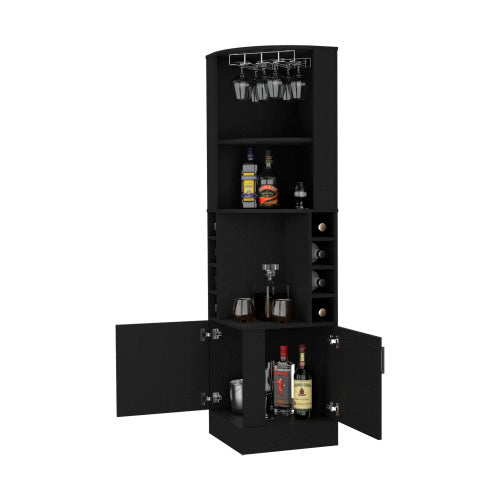 Corner Bar Cabinet, Eight Built-in Wine Rack, Glass Rack, Double Door Cabinet