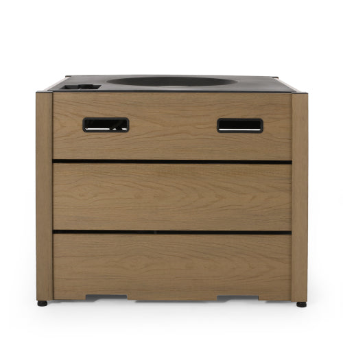 Outdoor 31" WPC Base Square Propane Fire Pit - 40,000 BTU, Brown