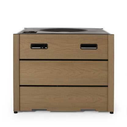 Outdoor 31" WPC Base Square Propane Fire Pit - 40,000 BTU, Brown