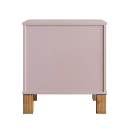 Pink Fluted Nightstand, 2-Drawer Bedside Table with Metal Handles & Solid Wood Legs