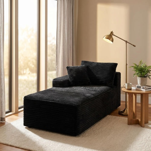 Black Corduroy Leg-Free Floor-Hugging Compressed Armless Single Modular Accent Chair for Living-Room Bedroom