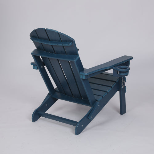 HDPE Folding Chair with Dual Cup Holder - Composite Chair with Wood Texture- ,Navy Blue