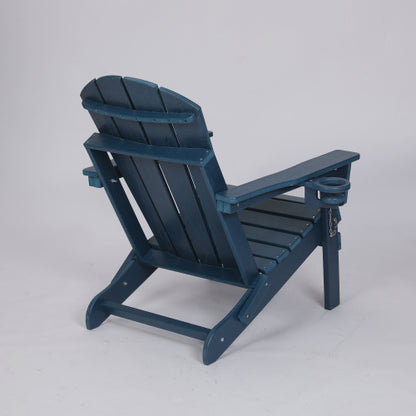 HDPE Folding Chair with Dual Cup Holder - Composite Chair with Wood Texture- ,Navy Blue