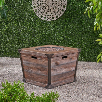 Outdoor Patio 24'' H x 32'' W Square Gas Burning Concrete Fire Pit Wood Pattern - Brown - 40,000 BTU (Tank Inside)