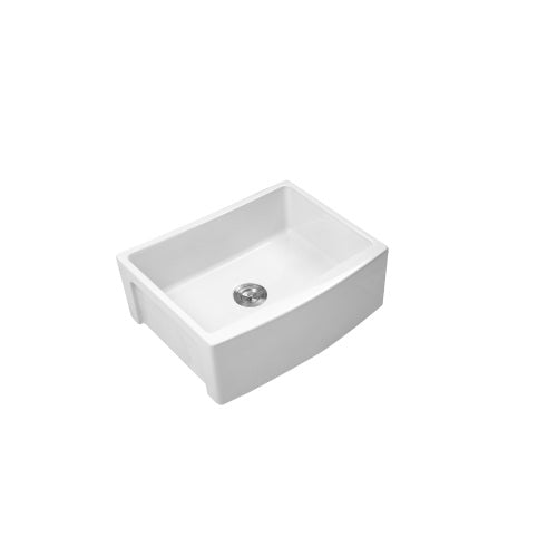 White Farmhouse Sink - 24 x 19 x 10 inch White Kitchen Sink Ceramic Arch Edge Apron Front Single Bowl Farm Kitchen Sinks