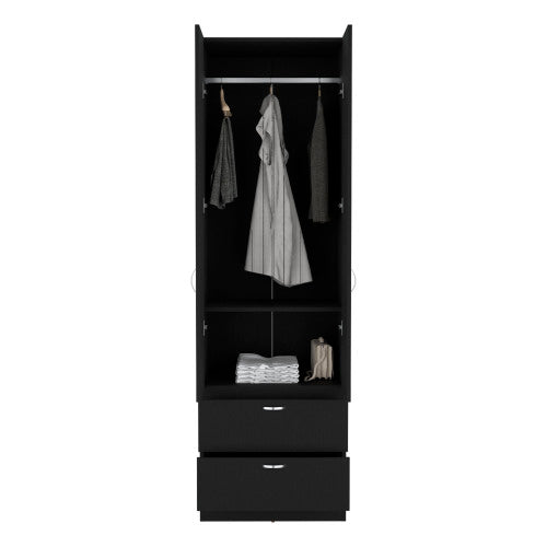 76" High Armoire Wardrove Closet with 2 Drawers, Double Door Cabinet , One Shelf and Hanging Rod, Bedroom Clothes Storage Cabinet Organizer