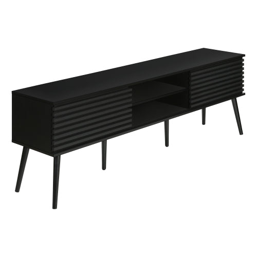 72 Inch Contemporary Black Laminate TV Stand with Sliding Doors & Cable Management