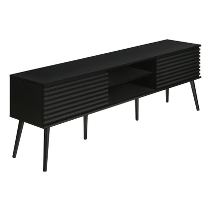 72 Inch Contemporary Black Laminate TV Stand with Sliding Doors & Cable Management