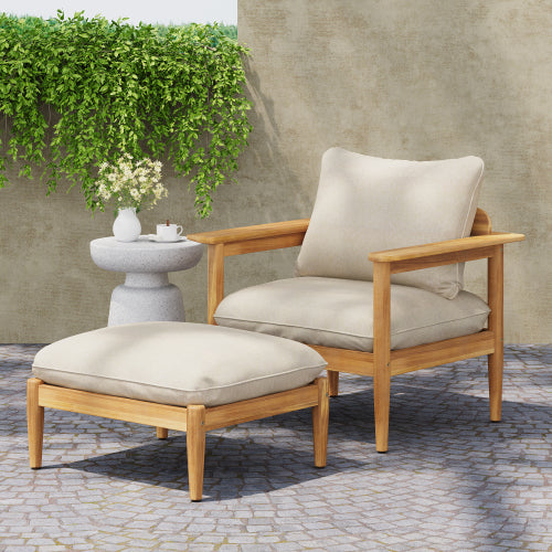 Terassi Outdoor Acacia Wood Lounge Set with Chair, Ottoman
