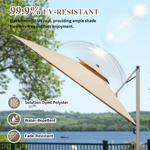 10'X10' Square Cantilever Umbrella with Center Pole, Beige (Base Not Included)