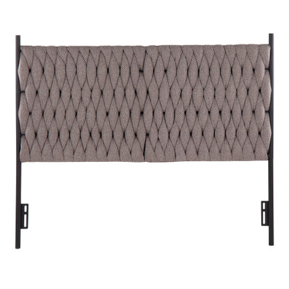 Braided Queen Size Headboard in Black Metal and Grey Fabric by