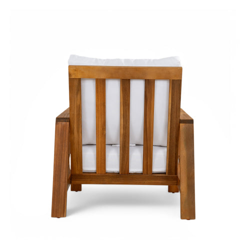 Patio Accent Chair 27.6" Wood Chair Outdoor Lounge Chair for Patios, Gardens, or Balcony, Teak Finish  White Cushion