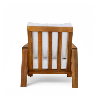 Patio Accent Chair 27.6" Wood Chair Outdoor Lounge Chair for Patios, Gardens, or Balcony, Teak Finish  White Cushion
