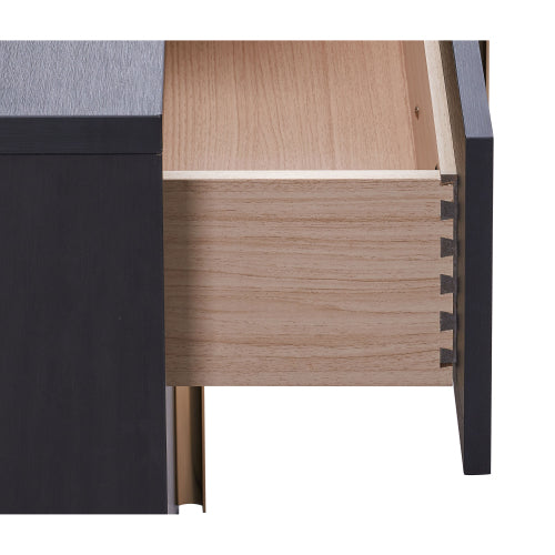 Black 2-Drawer Nightstand with Gold Accents, Modern Art Deco Bedside Table