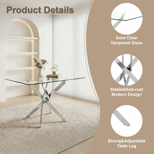 47.24 Inch Tempered Glass Table with Silver Legs
