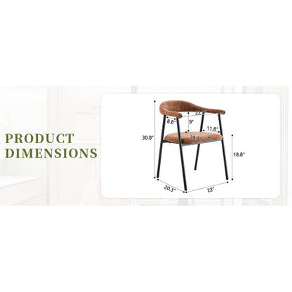 Fabric Upholstered Dining Chairs with Black Metal Legs, Set of 4, Caramel