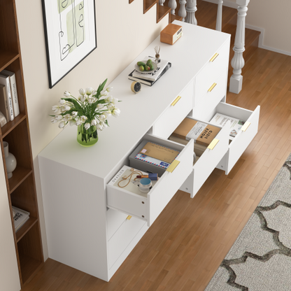 White 9 Drawer Dresser, 63" Large Deep Chest of Drawers, Wooden Dresser Storage Cabinet with 9 Drawers for Bedroom, Long Dressers for Living Room, Hallway
