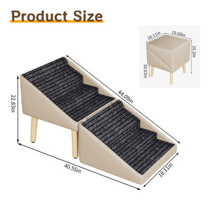 Light Grey 2-in-1 Split Design Wooden Dog Ramp Ottoman 22.83 inch, Non-Slip Pet Stairs for Older Dogs