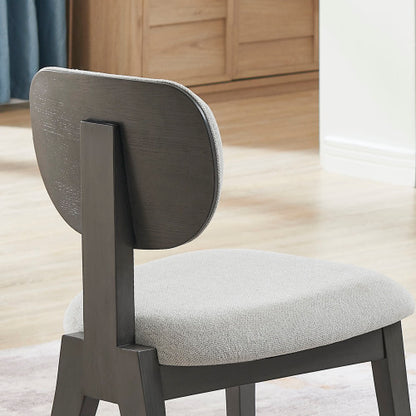 Set of 2 Light Gray Fabric Contemporary Dining Chairs, Gray Rubberwood Plywood MDF Curved Back Chairs