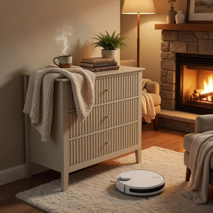 32inch Beige Fluted 3-Drawer Nightstand