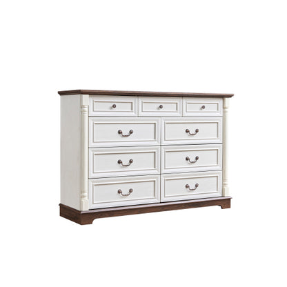 9 Drawer Dresser Chest for Bedroom with Wooden Base and Riser Trim, Wooden Rustic Rustic Chest of Drawers, Storage Dresser for Bedroom, Living Room