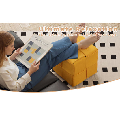 Ottoman Yellow Corduroy Square Foot Stool with Storage-Free Design