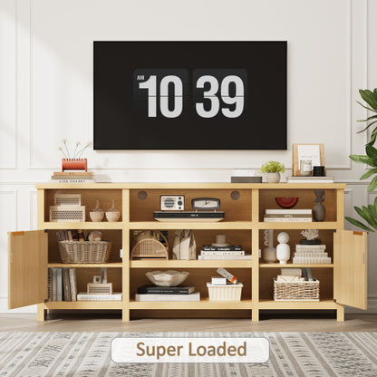 Oak Highboy LED TV Stand with Adjustable Storage Cabinets for 80 Inch TV Entertainment Center