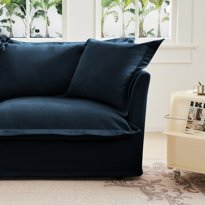 Blue Chenille Modular Ottoman, Washable Cover High Density Foam Multiuse Footrest for Indoor Space