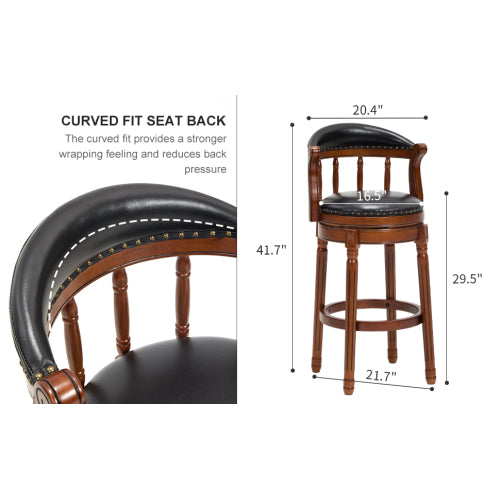 Cow top Leather Wooden Bar Stools, 360 Degree Swivel Bar Chair with Backs,Bar height Couner Height Barstools  for Home Kitchen Dining Room and Bar Room(black 1pc)