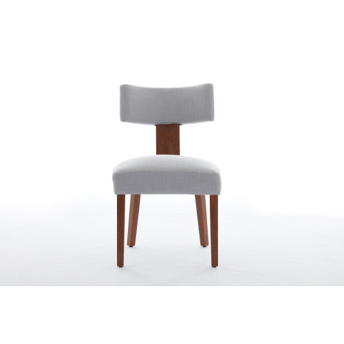 Set of 2 Gray Linen Curved Wingback Dining Chairs, Light Brown Rubber Wood Legs 250lbs Capacity