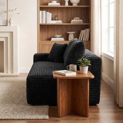 Black Corduroy Leg-Free Floor-Hugging Compressed Armless Single Modular Accent Chair for Living-Room Bedroom