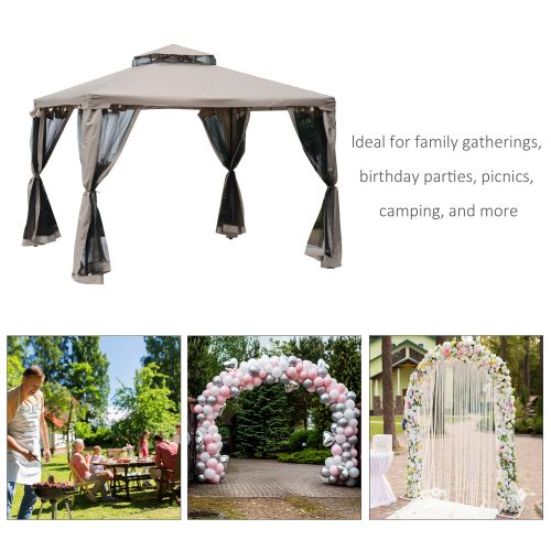 Outsunny 9.6' x 9.6' Patio Gazebo, Outdoor Canopy Shelter with 2-Tier Roof and Netting, Steel Frame for Garden, Lawn, Backyard, and Deck, Taupe