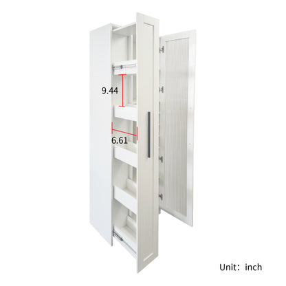 Kitchen Pantry Cabinet with Multi-Functional Pull-Out Multi-Tier Storage Shelf and Glass Doors