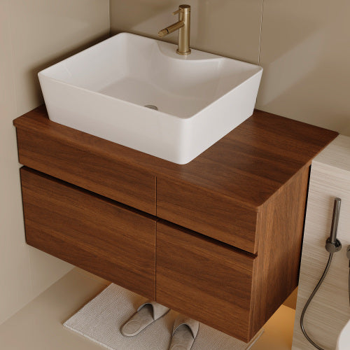 31.5inch Floating Single Bathroom Vanity with Sink High Quality Solid Wood Top Vessel Ceramic Sink