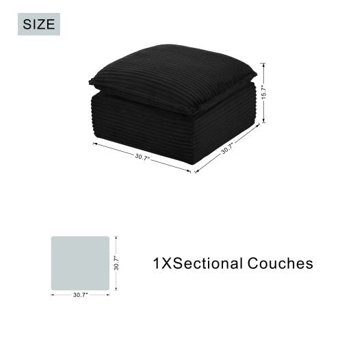 Black Modular Vacuum Compression Square Ottoman, Upholstered No-Assembly Footrest for Sectional Sofa