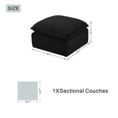 Black Modular Vacuum Compression Square Ottoman, Upholstered No-Assembly Footrest for Sectional Sofa