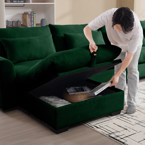Green Corduroy Modular Ottoman Footrest, Mix & Match L U Shape Sectional Sofa