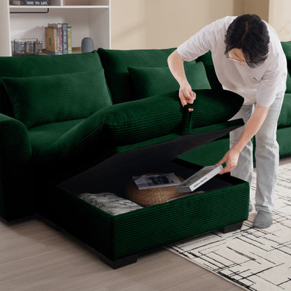 Green Corduroy Modular Ottoman Footrest, Mix & Match L U Shape Sectional Sofa