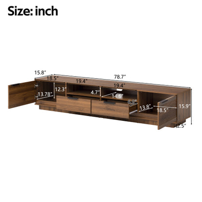 78.7 inch Walnut Wave Fluted TV Stand Legless Media Console Fits Up To 85 Inch TV